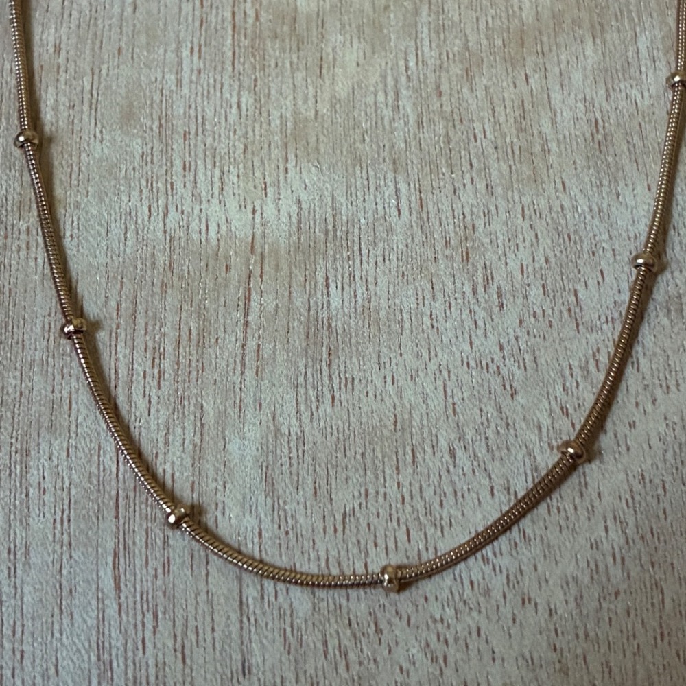 Stainless Steel Copper Tone Satellite Snake Chain Necklace Station Bead Long